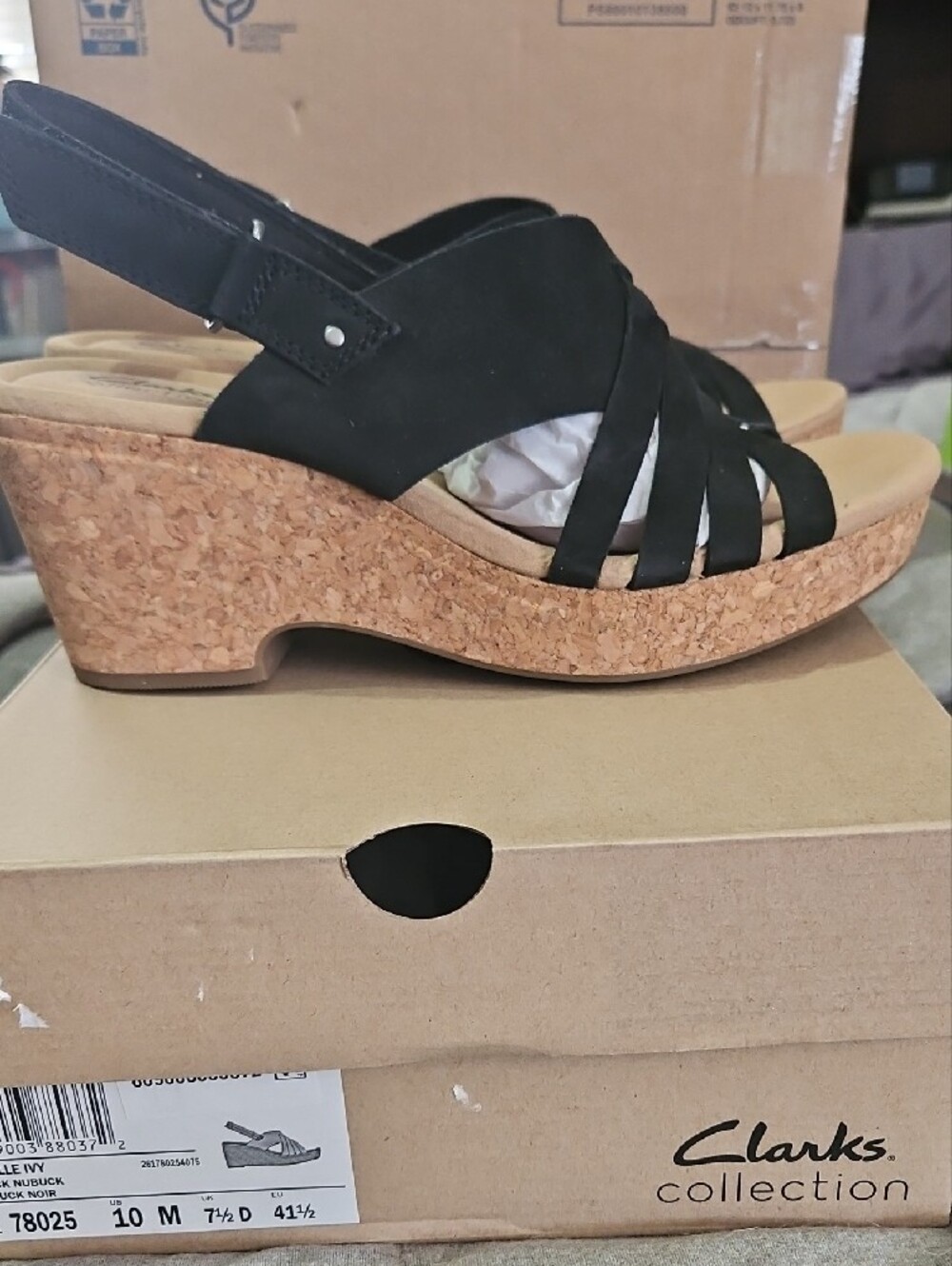 Clarks Black Woven Cork Wedge Sandals - Women - Picture 4 of 6